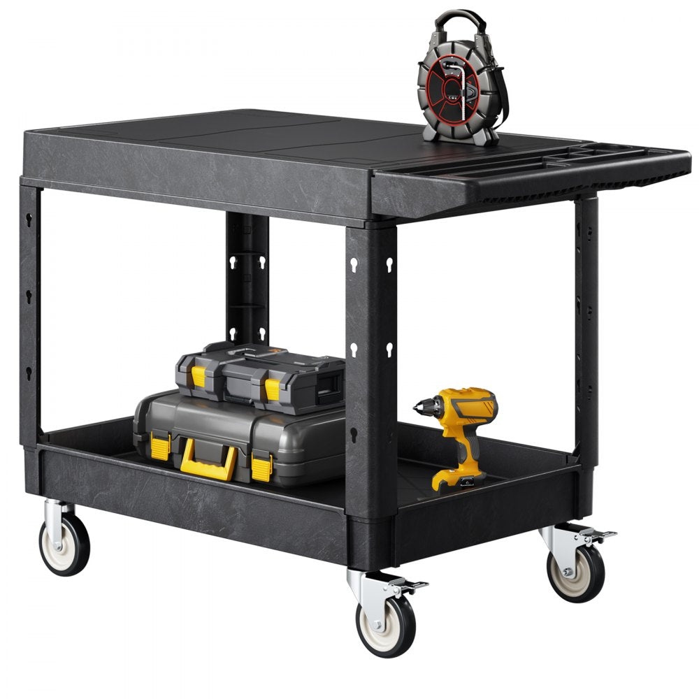 VEVOR Utility Cart, 550 lbs Load Capacity, 37 x 25.4-inch Service Cart, Two-Shelf Heavy Duty Plastic Utility Cart with