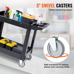 VEVOR Utility Service Cart, 2 Shelf 550LBS Heavy Duty Plastic Rolling Utility Cart with 360° Swivel Wheels, Medium