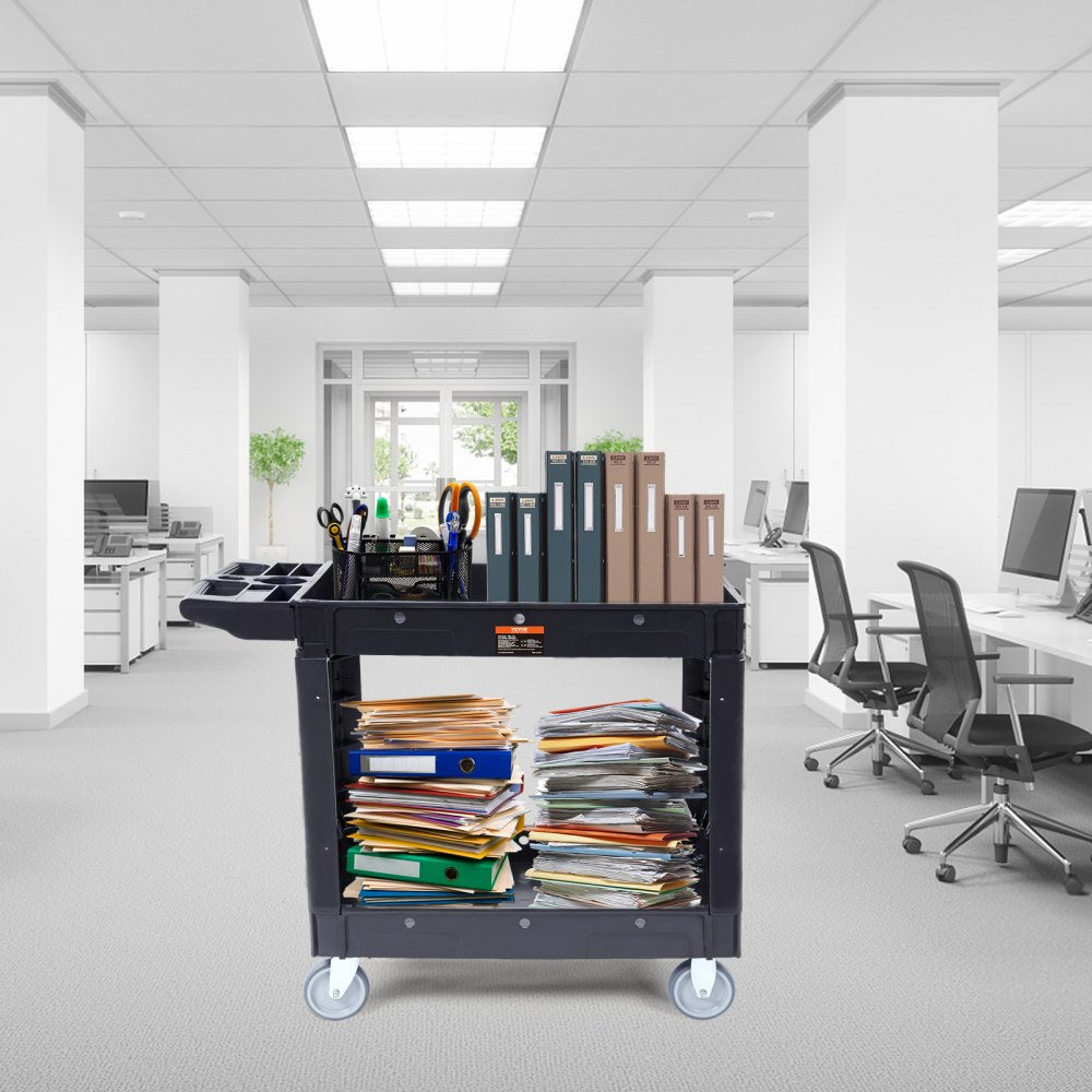 VEVOR Utility Service Cart, 2 Shelf 550LBS Heavy Duty Plastic Rolling Utility Cart with 360° Swivel Wheels, Medium
