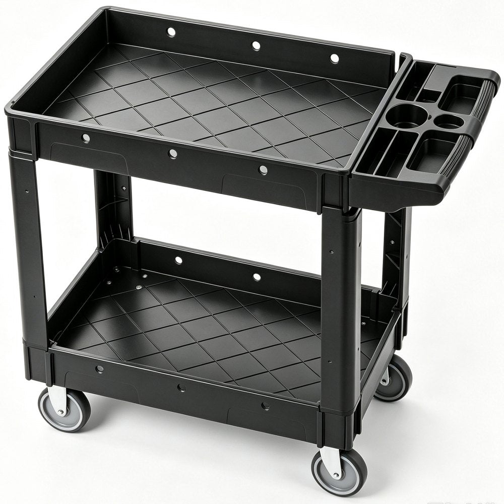 VEVOR Utility Service Cart, 2 Shelf 550LBS Heavy Duty Plastic Rolling Utility Cart with 360° Swivel Wheels, Medium