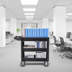VEVOR Utility Service Cart, 550 LBS Laod Capacity, 3 Shelf Heavy Duty Plastic Rolling Utility Cart with 360° Swivel