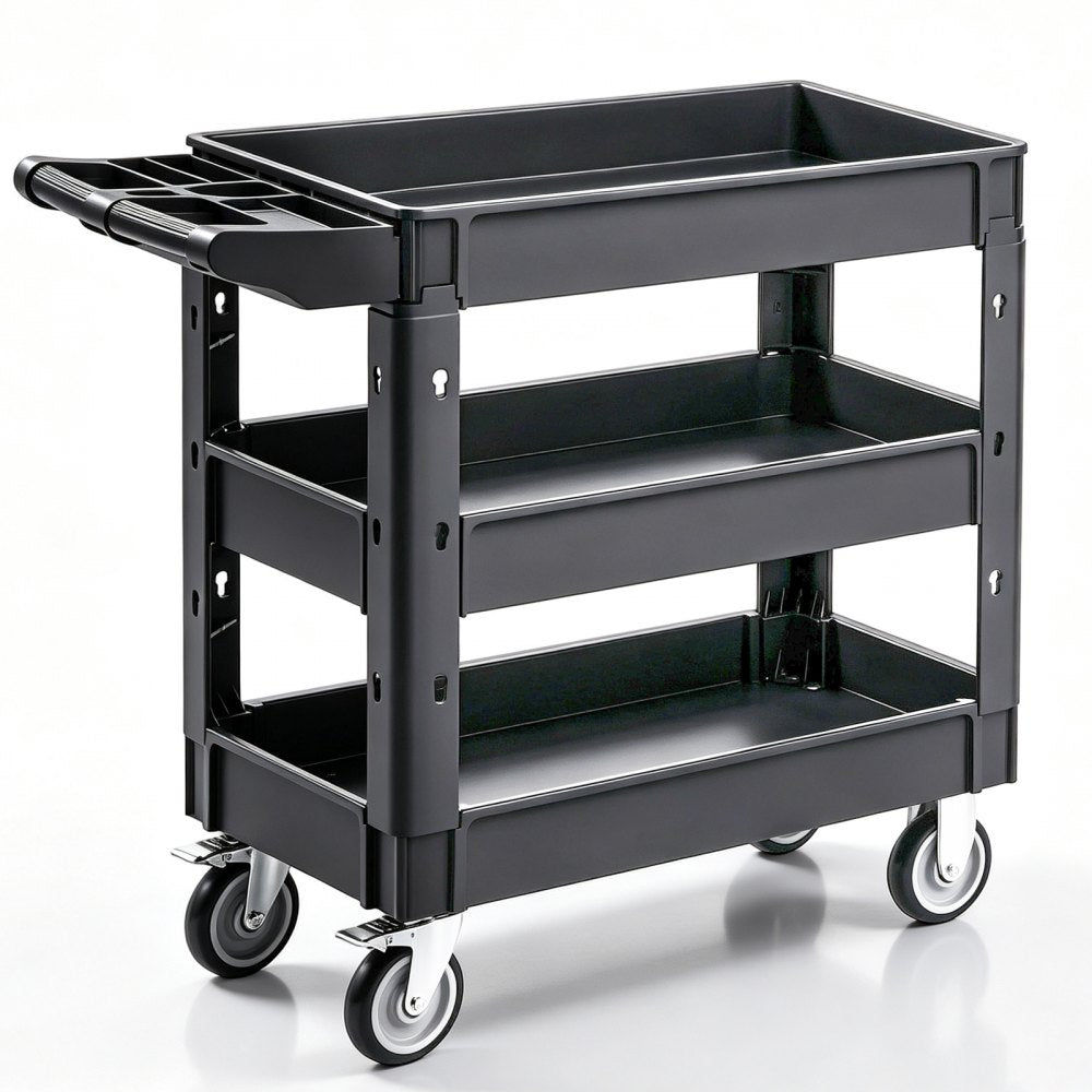 VEVOR Utility Service Cart, 550 LBS Laod Capacity, 3 Shelf Heavy Duty Plastic Rolling Utility Cart with 360° Swivel