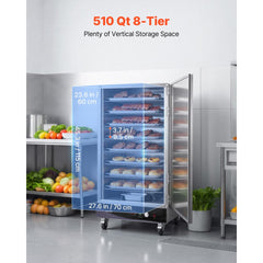 VEVOR Electric Hot Box Food Warmer, 8-Tier Commercial Warming Cabinet with Water Tray, Single-Door and Adjustable