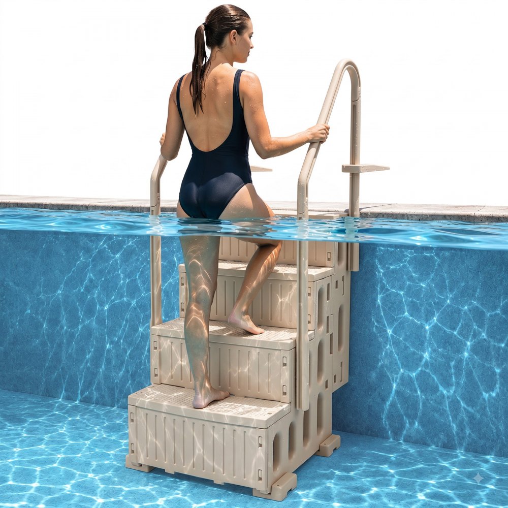 VEVOR Swimming Pool Ladder, 4-Step Double Handrails Stairs with Non-slip Heavy Duty Steps, Max Load Capacity 400 lbs