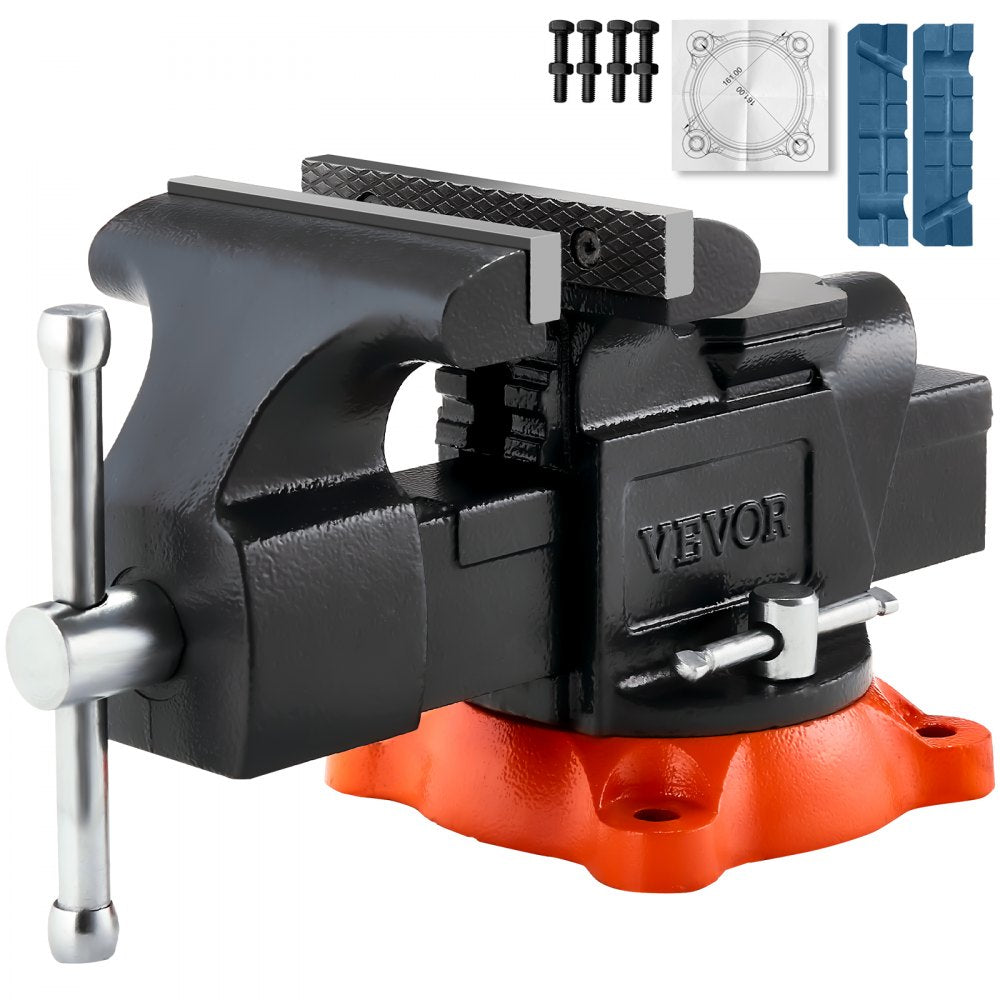 VEVOR Bench Vise, 5" Jaw Width, 5" Max Jaw Opening Multipurpose Vise with 360° Swivel Locking Base, 2.8" Throat Depth