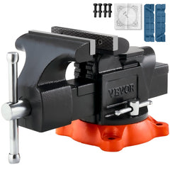 VEVOR Bench Vise, 5" Jaw Width, 5" Max Jaw Opening Multipurpose Vise with 360° Swivel Locking Base, 2.8" Throat Depth