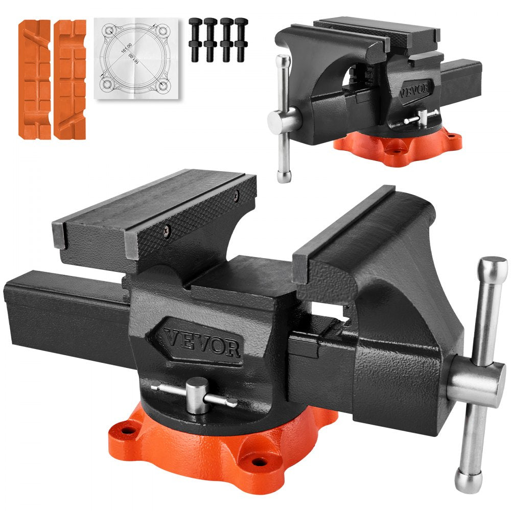 VEVOR Bench Vise, 8" Jaw Width, 8" Max Jaw Opening Multipurpose Vise with 360° Swivel Locking Base, 3.7" Throat Depth
