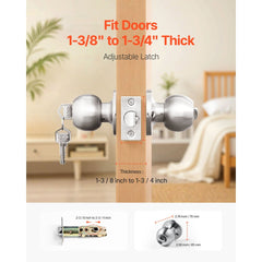 VEVOR Keyed Entry Door Knob, Satin Nickel Door Knob with Round Ball, Keyed Exterior & Thumb Turn Lock Interior, All