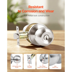 VEVOR Keyed Entry Door Knob, Satin Nickel Door Knob with Round Ball, Keyed Exterior & Thumb Turn Lock Interior, All