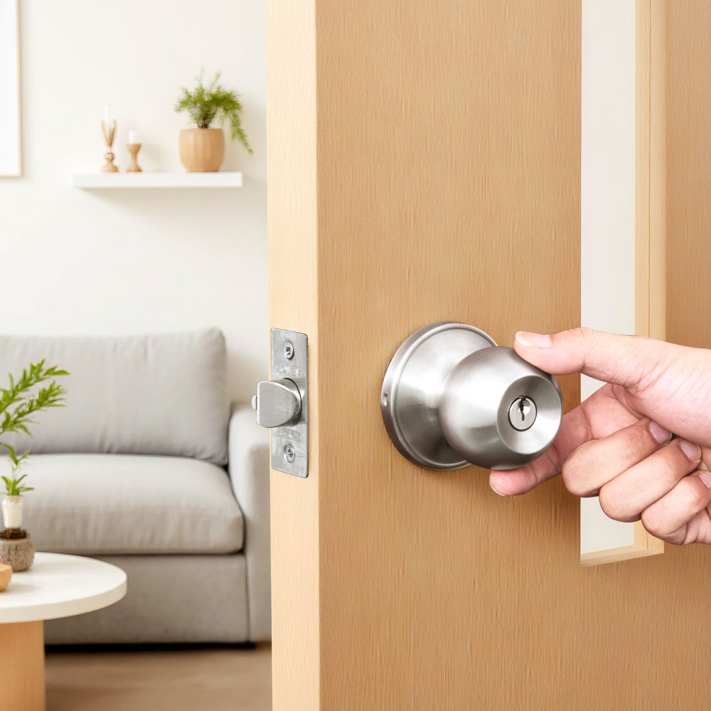 VEVOR Keyed Entry Door Knob, Satin Nickel Door Knob with Round Ball, Keyed Exterior & Thumb Turn Lock Interior, All