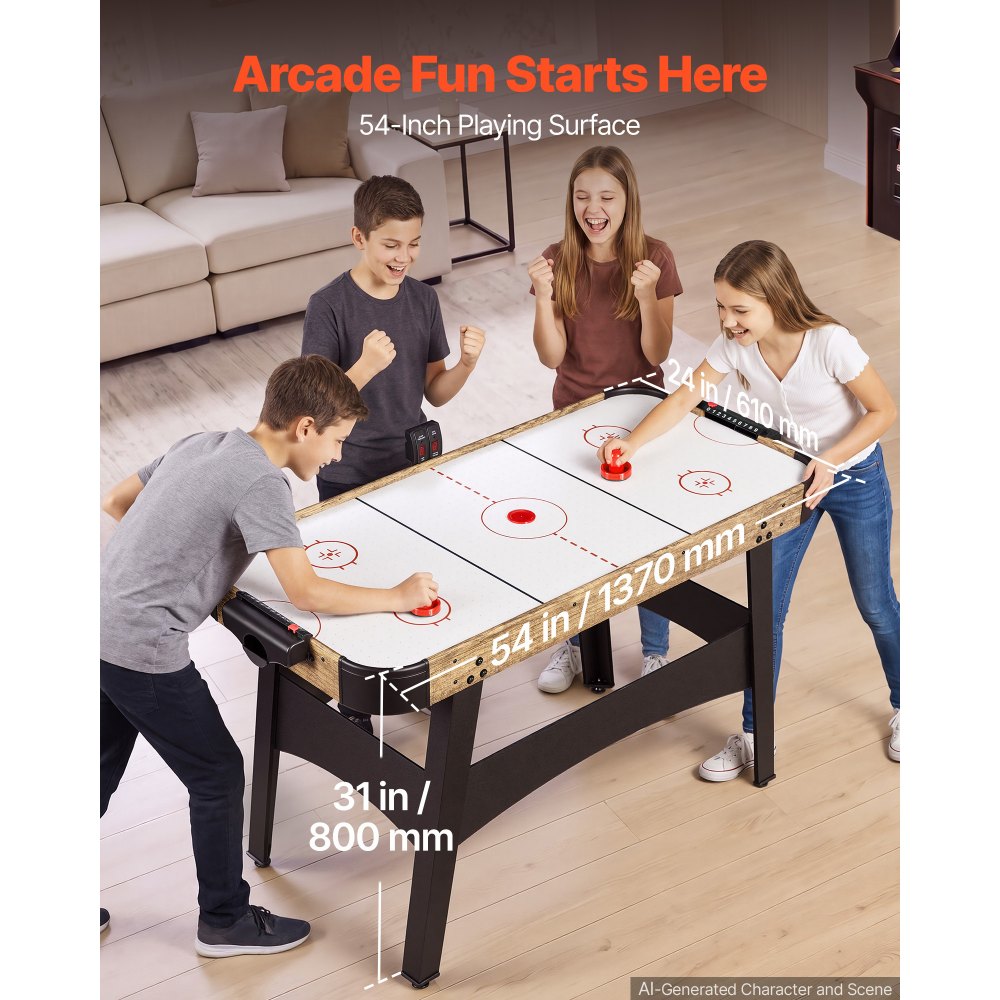 VEVOR 54" Air Hockey Table with Electronic Scorer & High-powered Blower, for Family Game Room, Basements and Home Air