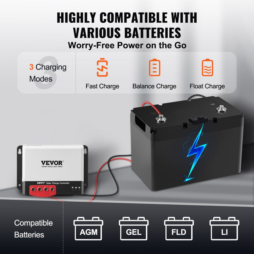 VEVOR 50A MPPT Solar Charge Controller, 12V / 24V Auto DC Input, Solar Panel Regulator Charger with Bluetooth Module