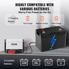 VEVOR 50A MPPT Solar Charge Controller, 12V / 24V Auto DC Input, Solar Panel Regulator Charger with Bluetooth Module