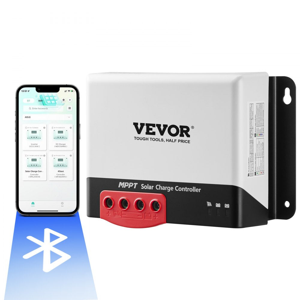 VEVOR 50A MPPT Solar Charge Controller, 12V / 24V Auto DC Input, Solar Panel Regulator Charger with Bluetooth Module