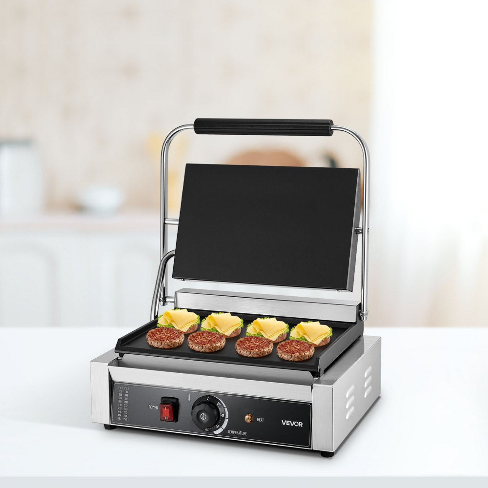 VEVOR Commercial Panini Grill, 1800W Electric Sandwich Panini Maker, Stainless Steel Sandwichs Press Grill with Handle