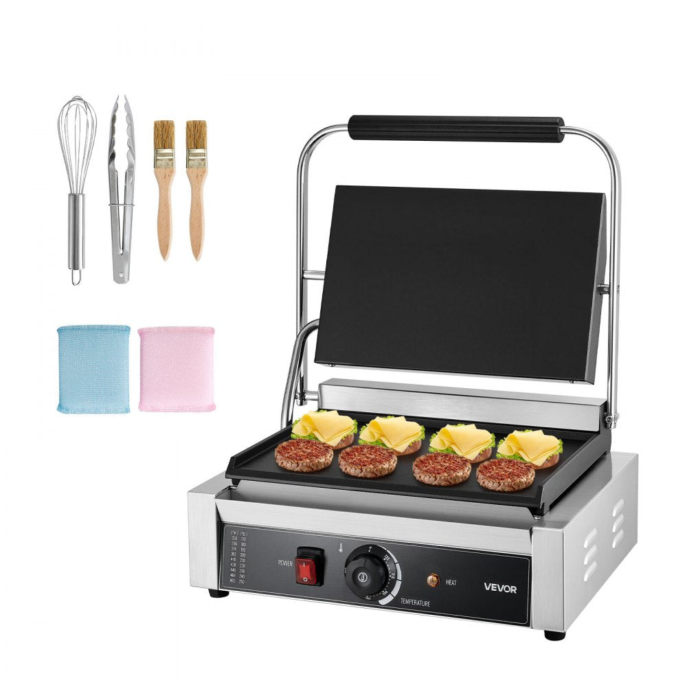 VEVOR Commercial Panini Grill, 1800W Electric Sandwich Panini Maker, Stainless Steel Sandwichs Press Grill with Handle