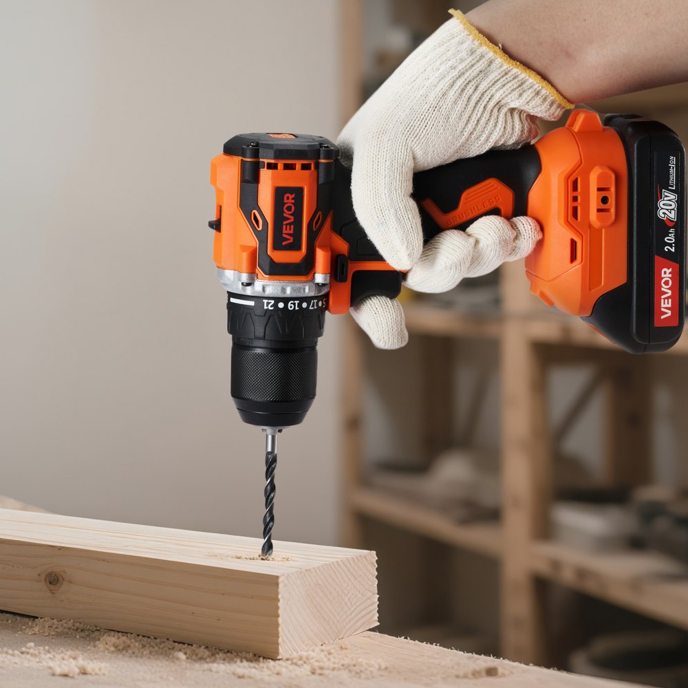 VEVOR Cordless Drill Driver, 1/2 inch Metal Chuck, Brushless Motor, Dual-Speed Variable, Drill Driver Kit with Lithium