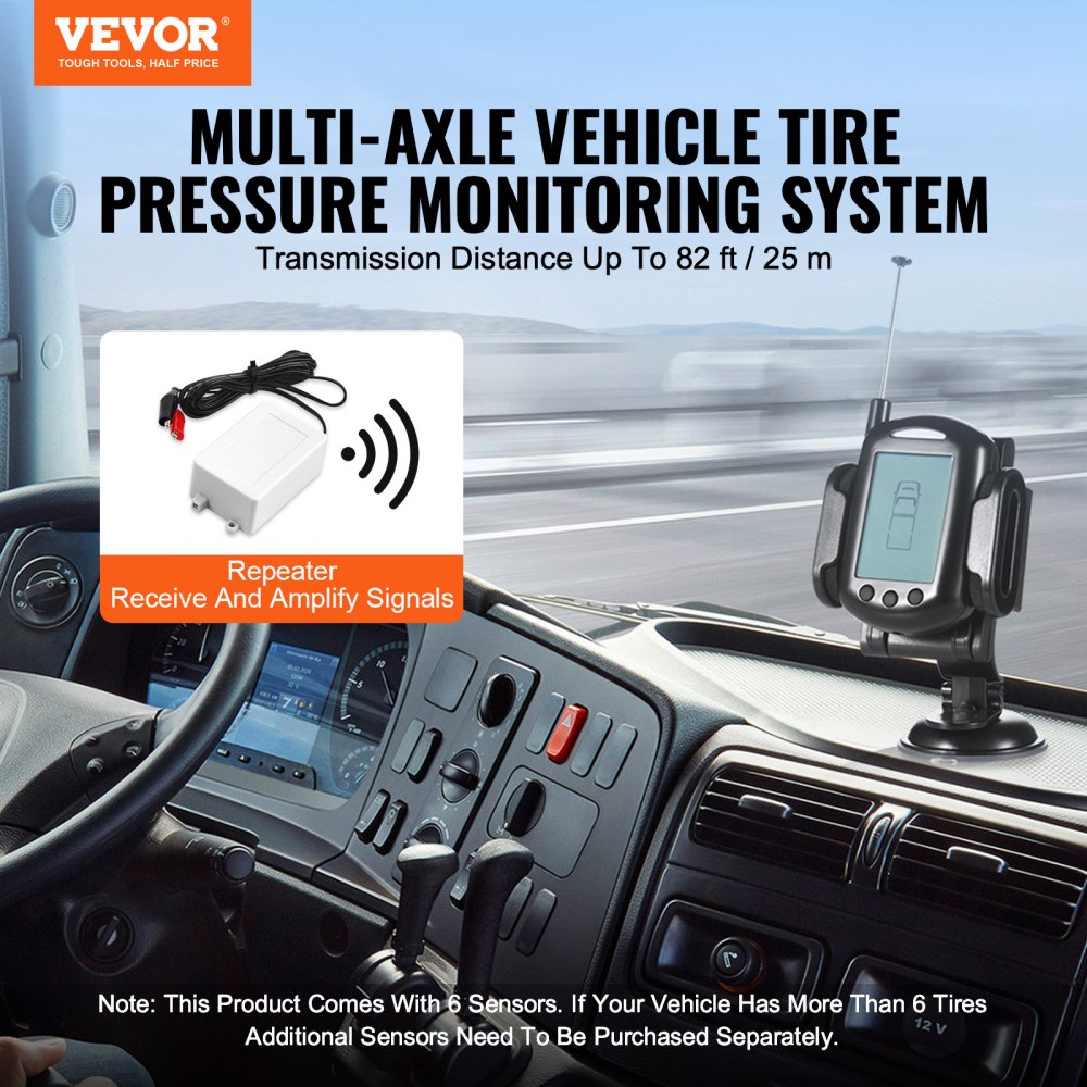 VEVOR RV Tire Pressure Monitoring System, 0-199 PSI Trailer TPMS, Universal Wireless Car Alarm System, Waterproof TPMS