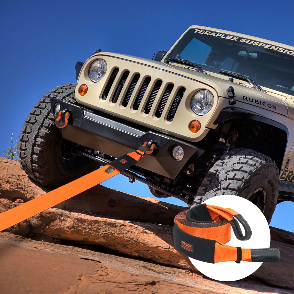 VEVOR Recovery Tow Strap 4" x 30', 46,500 lbs Break Strength, Triple Reinforced Loop Straps, Tree Saver, Off Road