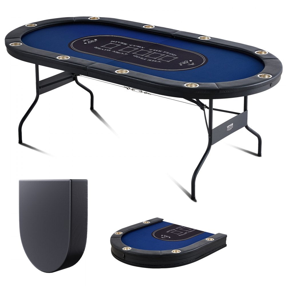 VEVOR 10 Player Foldable Poker Table, Blackjack Texas Holdem Poker Table with Padded Rails and Stainless Steel Cup