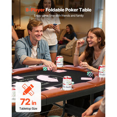 VEVOR Foldable Poker Table, 8 Player 72 in Folding Casino Leisure Table with Padded Rails and Cup Holders, Oval