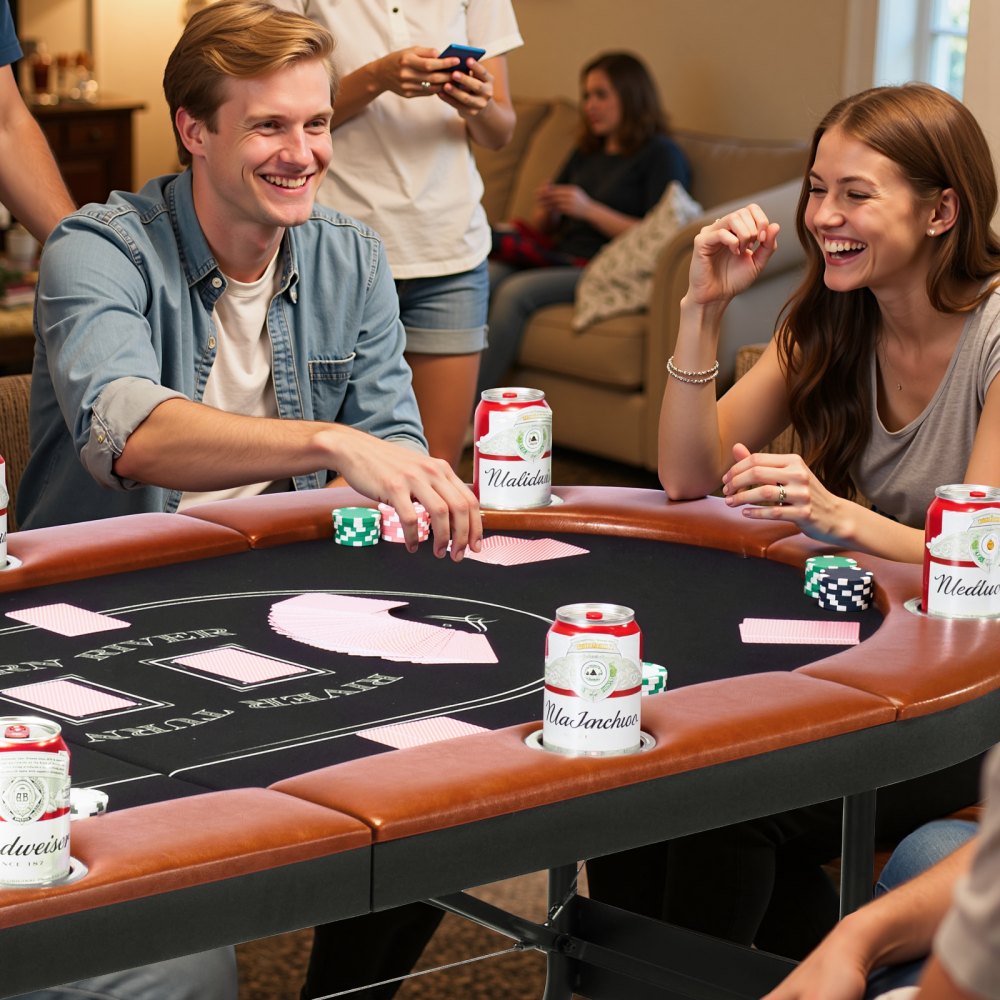 VEVOR Foldable Poker Table, 8 Player 72 in Folding Casino Leisure Table with Padded Rails and Cup Holders, Oval