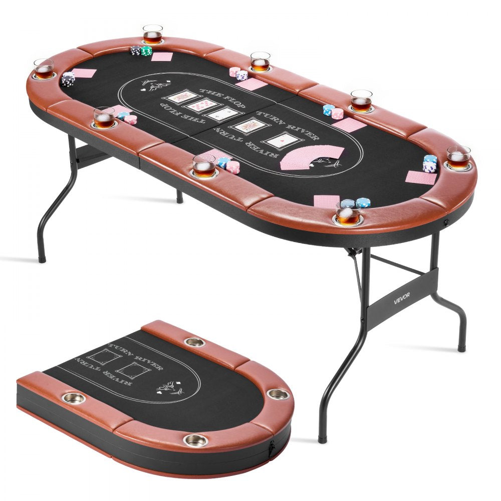 VEVOR Foldable Poker Table, 8 Player 72 in Folding Casino Leisure Table with Padded Rails and Cup Holders, Oval