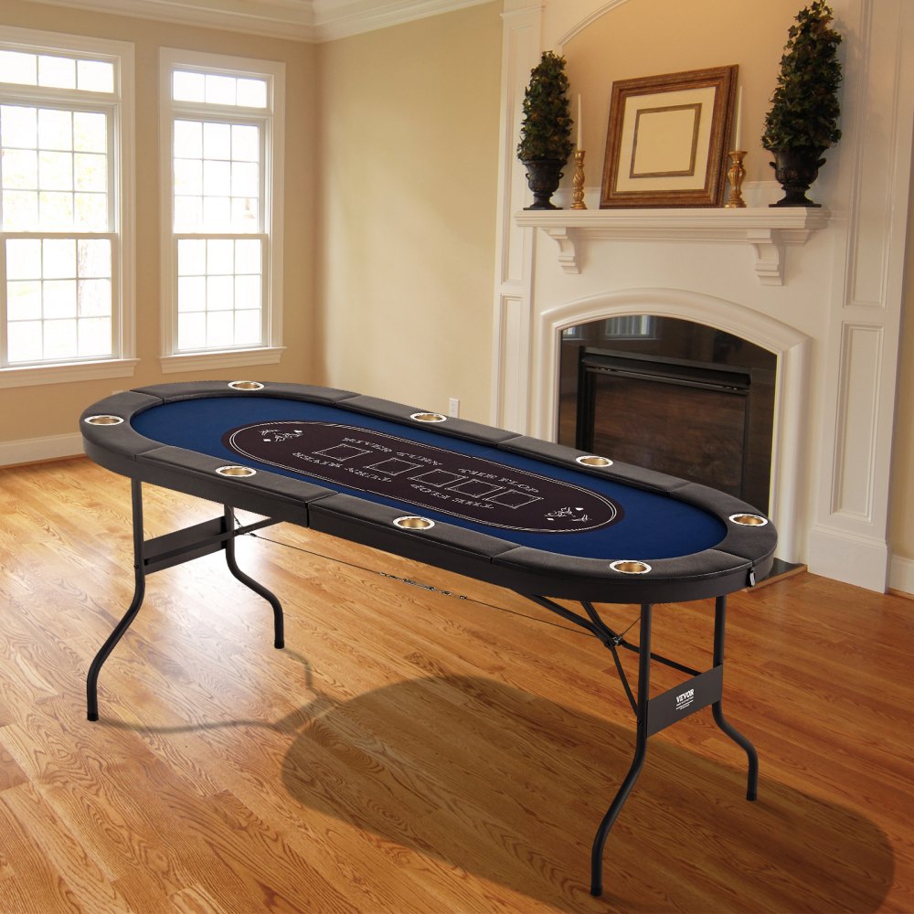 VEVOR 8 Player Foldable Poker Table, Blackjack Texas Holdem Poker Table with Padded Rails and Stainless Steel Cup