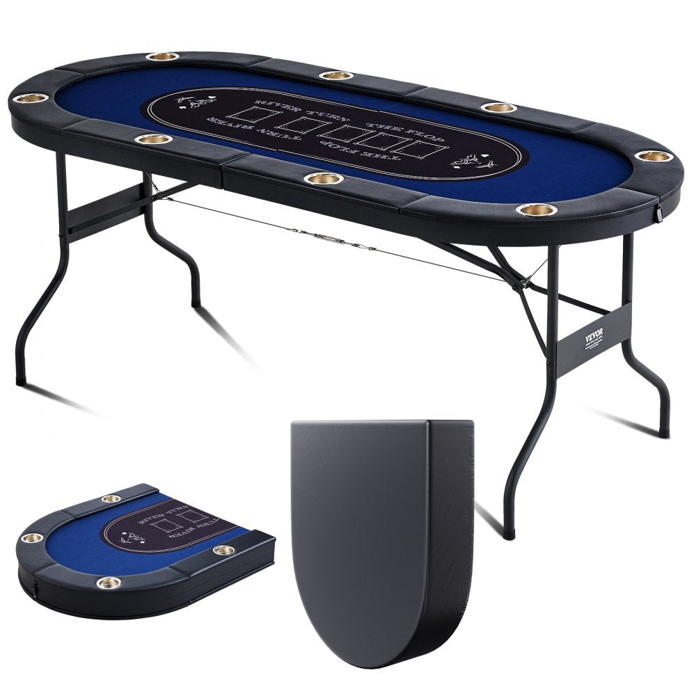 VEVOR 8 Player Foldable Poker Table, Blackjack Texas Holdem Poker Table with Padded Rails and Stainless Steel Cup