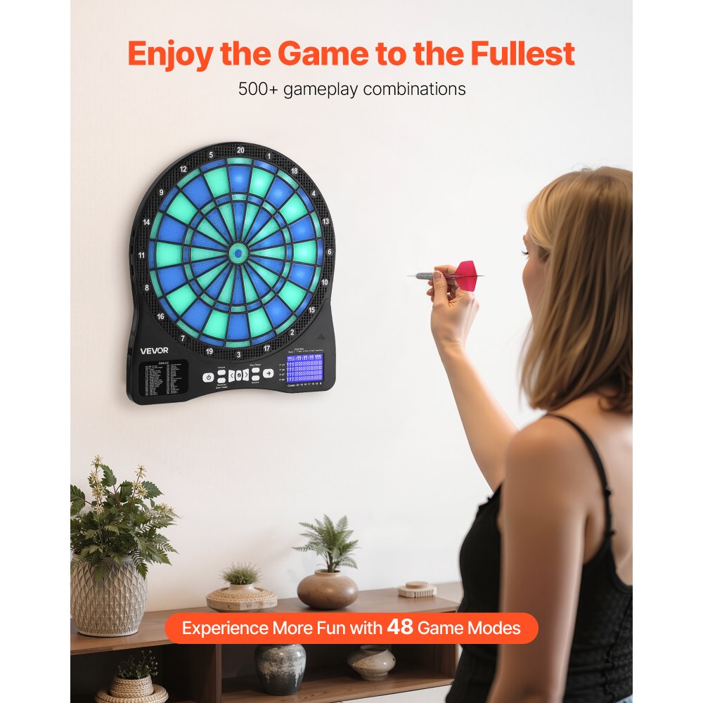 VEVOR Electronic Dart Board, LED-Illuminated Target Dartboard with 48 Games & 500+ Variations, Includes 6 Dart Shafts