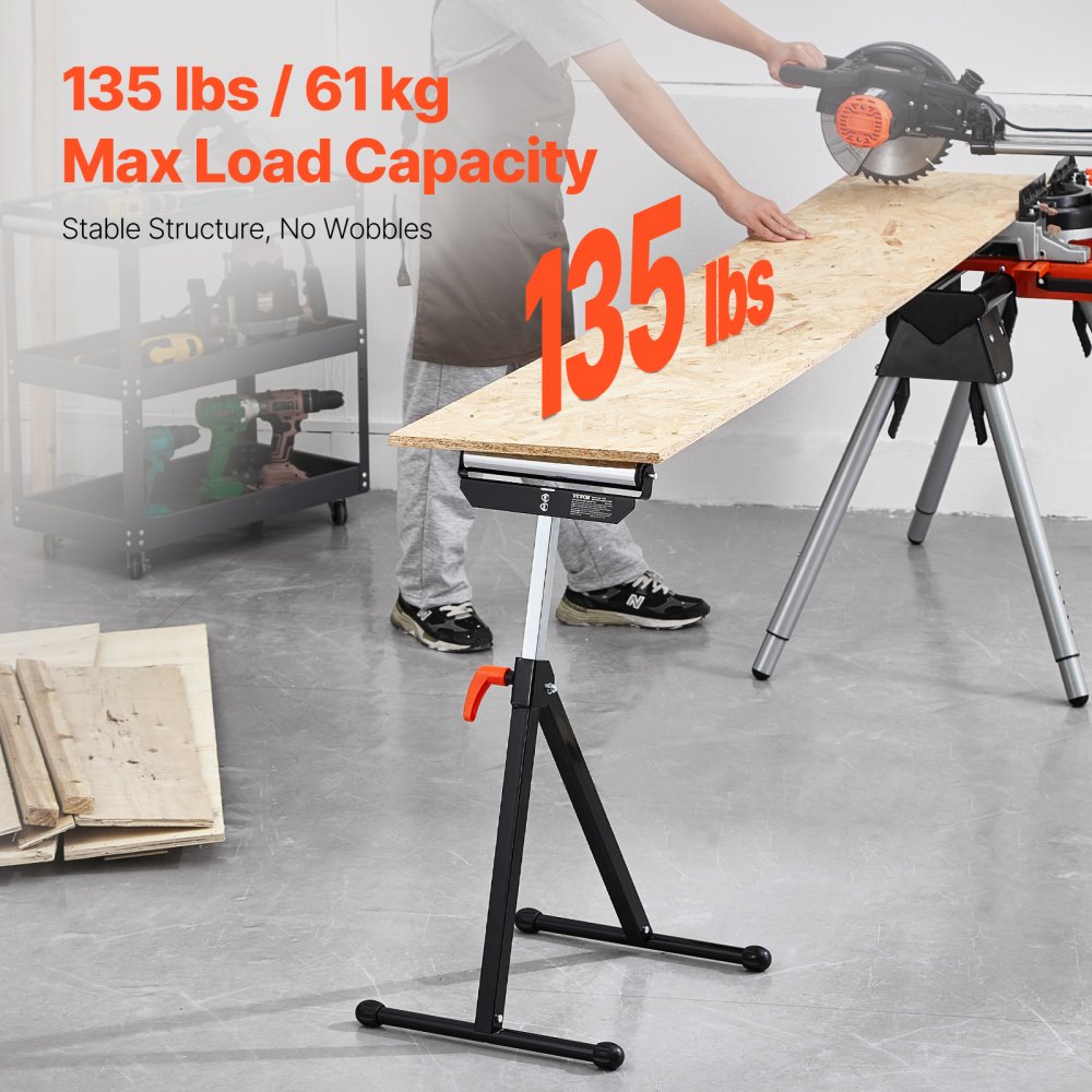 VEVOR 2-Pack Roller Stands, 135 lb Load Capacity, 26.8-42.5'' Adjustable Height, Folding Heavy Duty Design with 11.5 in