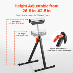VEVOR 2-Pack Roller Stands, 135 lb Load Capacity, 26.8-42.5'' Adjustable Height, Folding Heavy Duty Design with 11.5 in
