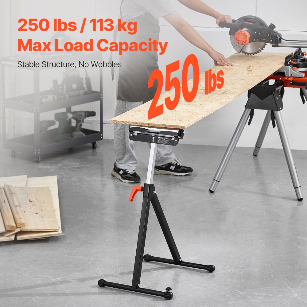 VEVOR 2-Pack Roller Stands, 250 lbs Load Capacity, 27-43 in Adjustable Height, Folding Heavy Duty with Polished Steel