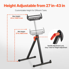 VEVOR 2-Pack Roller Stands, 250 lbs Load Capacity, 27-43 in Adjustable Height, Folding Heavy Duty with Polished Steel
