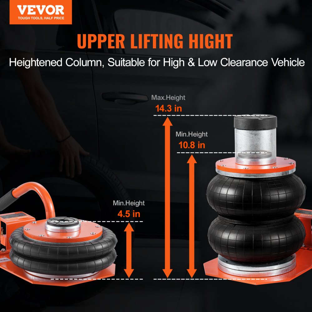 VEVOR Air Jack, 3 Ton/6600 lbs, 3-8S Pneumatic Lifting Jack with Heightened Column & 6 Steel Tubes, Compact