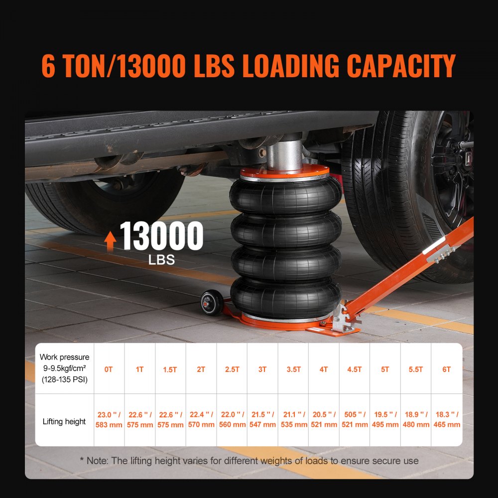 VEVOR Air Jack, 6 Ton/13000 lbs, 2-5 S Pneumatic Lifting Jack with Heightened Column & Adjustable Handle, Easy-to-Lift