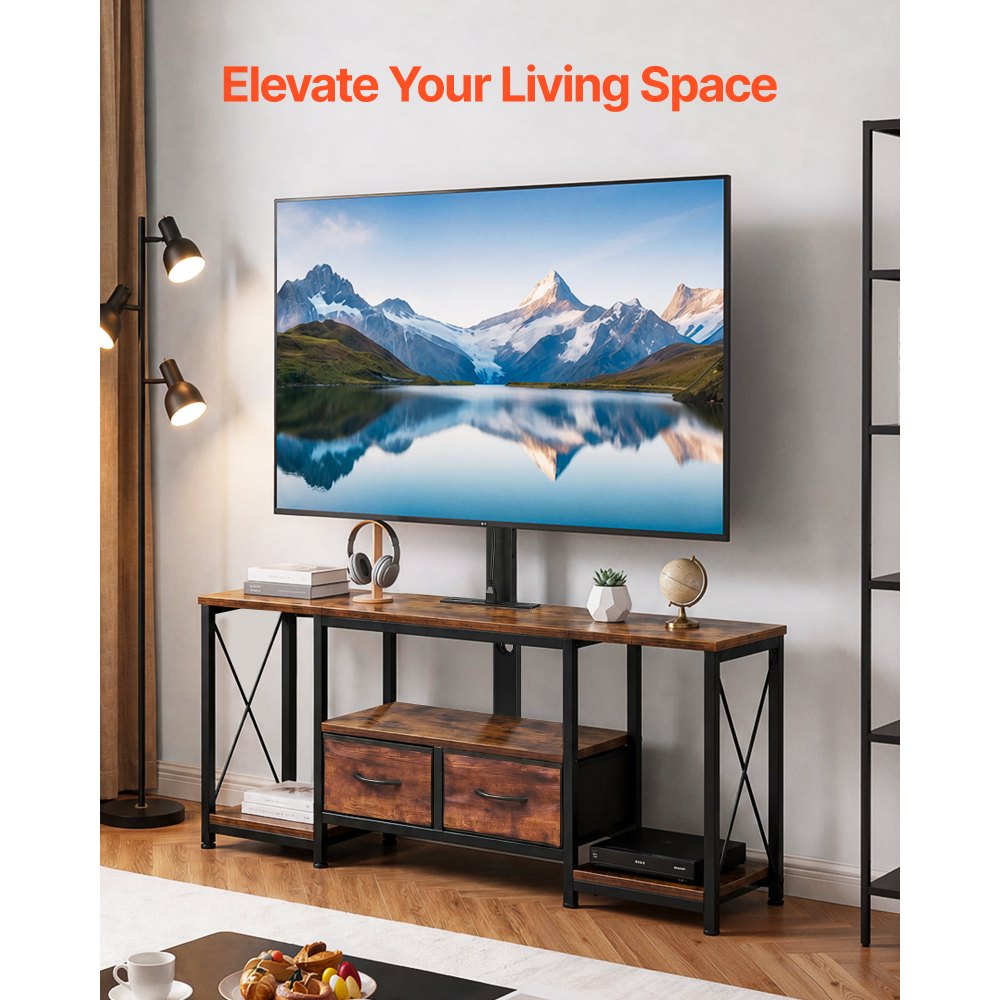 VEVOR TV Stand with Mount, 47.2 Inch, TV Stand Console with Power Outlet & Storage Drawers, for 32-75 Inch TVs, Height