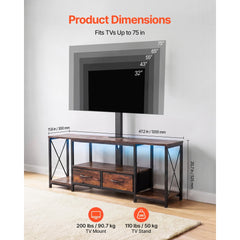 VEVOR TV Stand with Mount, 47.2 Inch, TV Stand Console with Power Outlet & Storage Drawers, for 32-75 Inch TVs, Height
