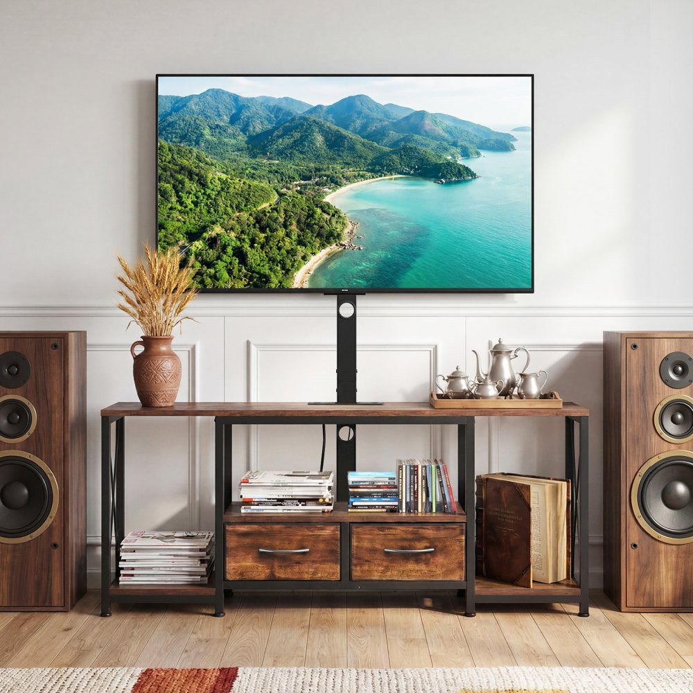 VEVOR TV Stand with Mount, 47.2 Inch, TV Stand Console with Power Outlet & Storage Drawers, for 32-75 Inch TVs, Height