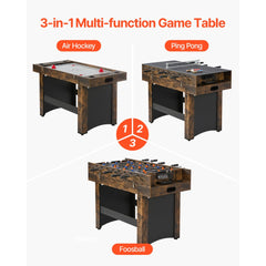 VEVOR 3-in-1 Combo Game Table Set, 54" Air Hockey Table, Multi Combination Table with Air Hockey, Ping Pong, Foosball