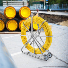 VEVOR Fish Tape Fiberglass, 656 ft, 5/16 in, Duct Rodder Fishtape Wire Puller, Cable Running Rod with Steel Reel Stand