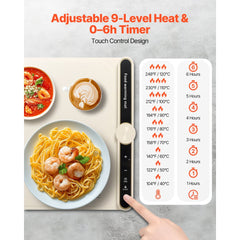 VEVOR Electric Warming Tray, Food Warming Mat for Buffet, Rollable & Portable Silicone Food Warmer with 9 Adjustable