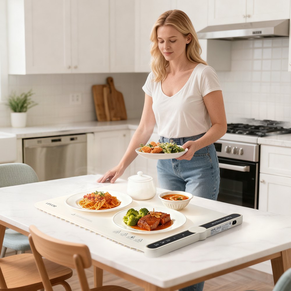 VEVOR Electric Warming Tray, Food Warming Mat for Buffet, Rollable & Portable Silicone Food Warmer with 9 Adjustable