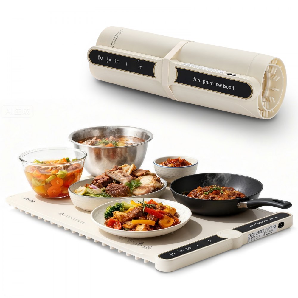VEVOR Electric Warming Tray, Food Warming Mat for Buffet, Rollable & Portable Silicone Food Warmer with 9 Adjustable