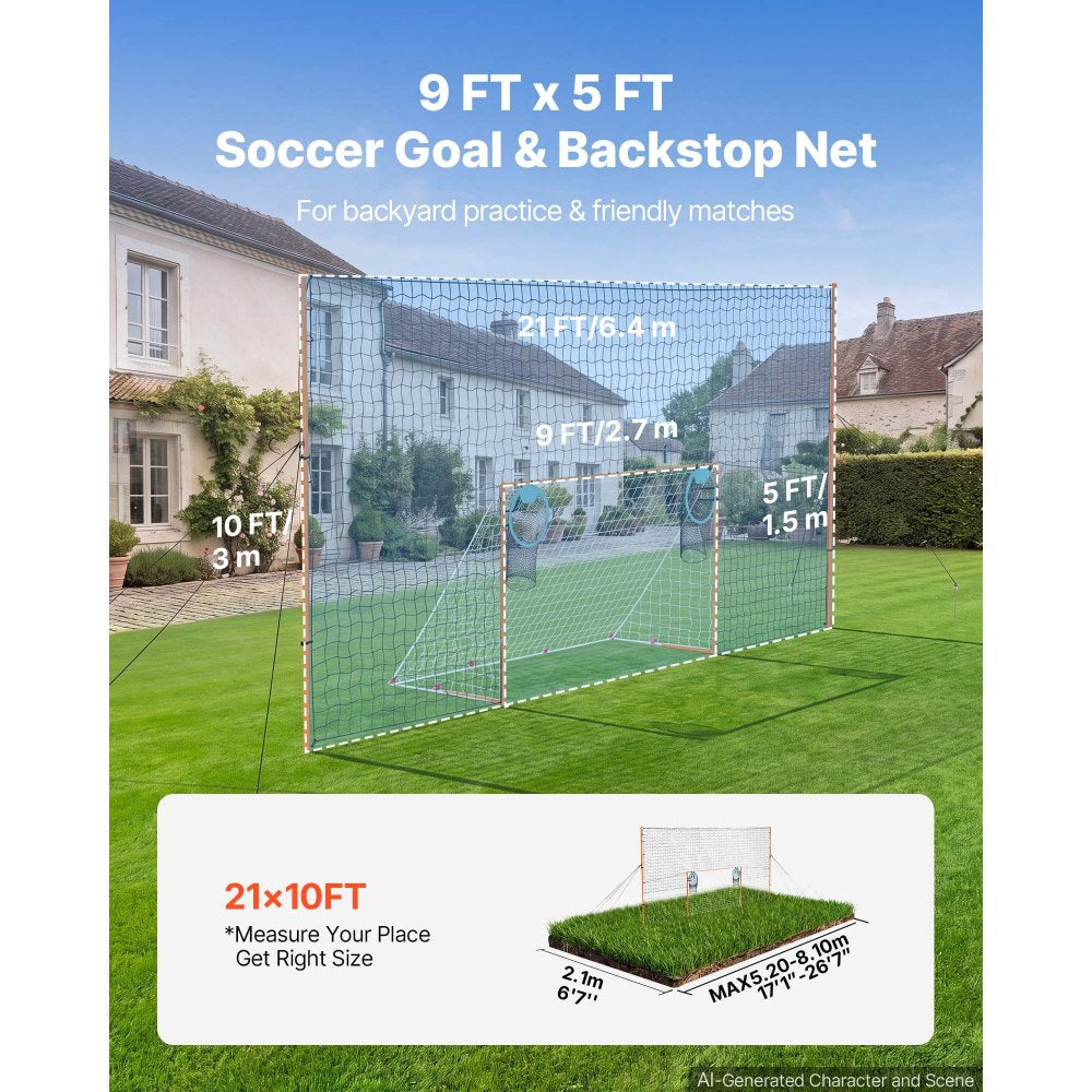 VEVOR Soccer Goal 9 x 5 FT Soccer Goal for Backyard with Iron Frame PE Net, Durable Backstop, Target Net, Ground