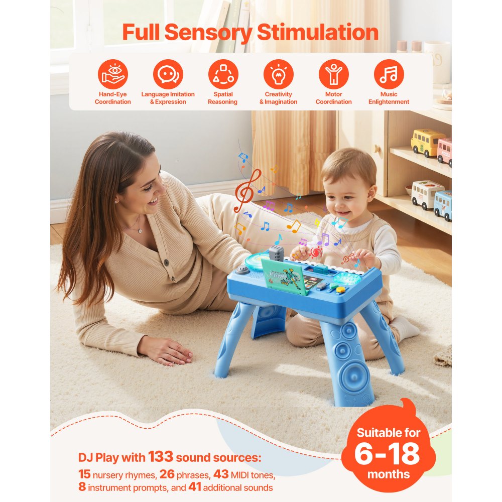 VEVOR Baby DJ Playset for Toddlers 1-3, Educational Musical Table Toys with 133 Sound Sources, Recording and LED DJ