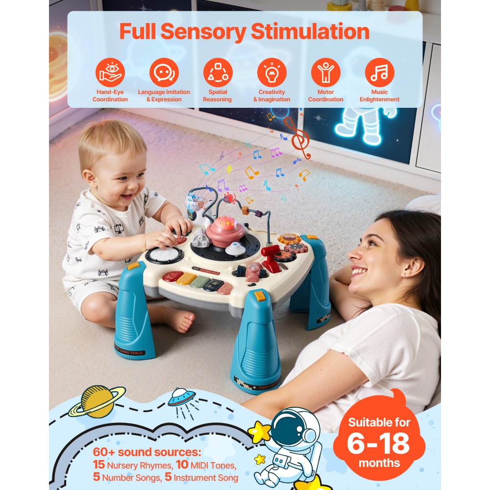 VEVOR Baby Spacecraft Musical Table Toys for 1-3 Years Old, Learning Activity Desk with Space Theme & Soft-glow Star