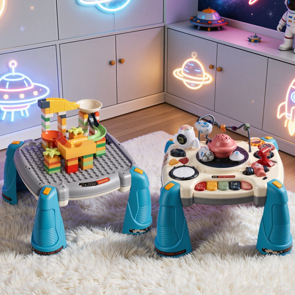 VEVOR Baby Spacecraft Musical Table Toys for 1-3 Years Old, Learning Activity Desk with Space Theme & Soft-glow Star