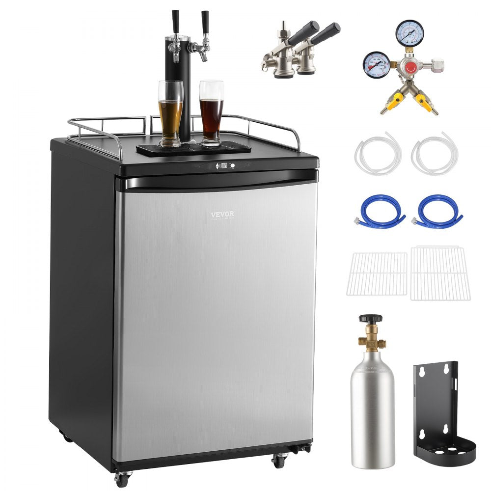 VEVOR Beer Kegerator, Dual Tap Draft Beer Dispenser, Full Size Keg Refrigerator With Shelves, CO2 Cylinder, Drip Tray &