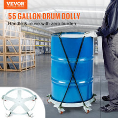 VEVOR 55 Gallon Heavy Duty Drum Dolly, 1250lbs Load Capacity, Barrel Dolly Cart Drum Caddy, Non Tipping Hand Truck